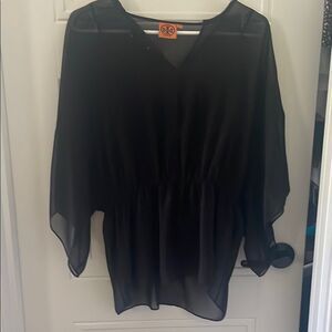 Tory Burch Black Tunic Oversized 3/4 Kimono Sleeve Blouse
